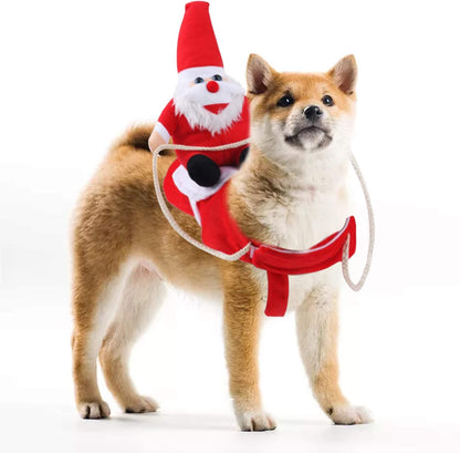 Christmas Dog Costume Funny Dog Christmas Santa Claus Costume Riding on Dog Pet Cat Christmas Holiday Outfit Pet Christmas Clothes Dressing up for Halloween Christmas Party